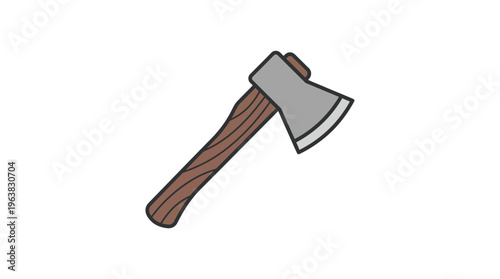 Minimal flat vector icon of wood axe with sharp blade angle and wooden handle texture lines simplified