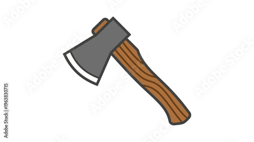 Minimal flat vector icon of wood axe with sharp blade angle and wooden handle texture lines simplified