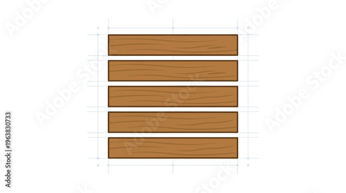Minimal flat vector icon of wooden plank stack with aligned perspective and spacing grid, neat composition, isolated on white background 