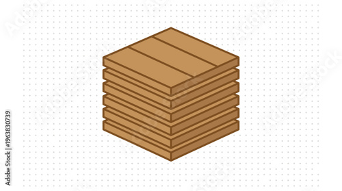 Minimal flat vector icon of wooden plank stack with aligned perspective and spacing grid, neat composition, isolated on white background 