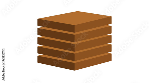 Minimal flat vector icon of wooden plank stack with aligned perspective and spacing grid, neat composition, isolated on white background 