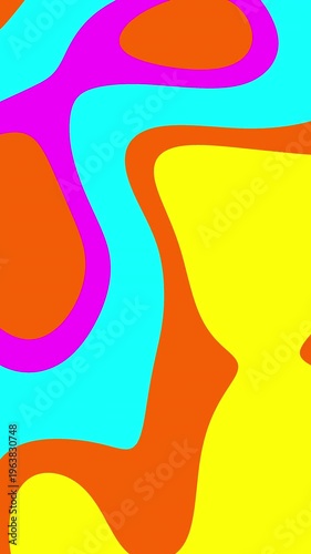 Vibrant abstract animation with shifting liquid organic shapes in cyan, orange, yellow and magenta, concept for digital art, motion graphics and backgrounds