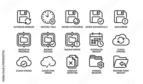 Icons for autosave backup cloud sync error management