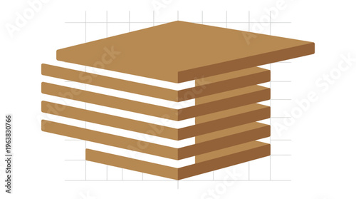 Minimal flat vector icon of wooden plank stack with aligned perspective and spacing grid, neat composition, isolated on white background 