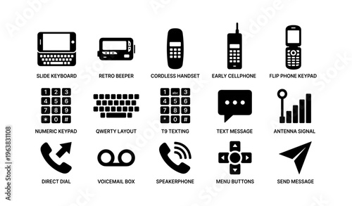 Vintage mobile phone icons: evolution of communication technology