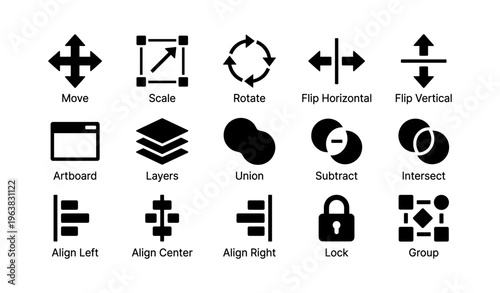 Design tool icons for move, scale, rotate, and align features