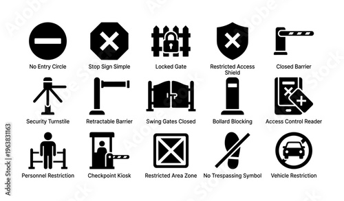 Various security and restriction icons including signs and barriers