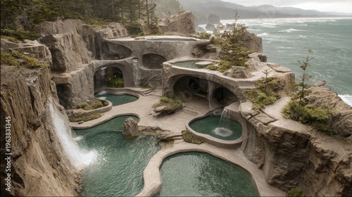 Coastal pools carved into rocky cliffs with waterfalls and natural beauty