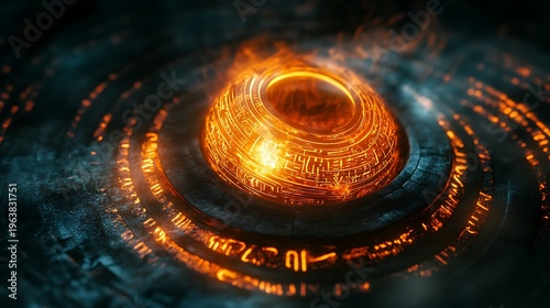 Abstract glowing orb with energetic light and mysterious circular patterns