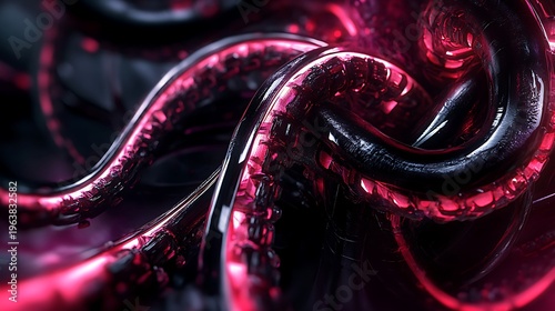 Abstract illustration of swirling red and black organic forms background