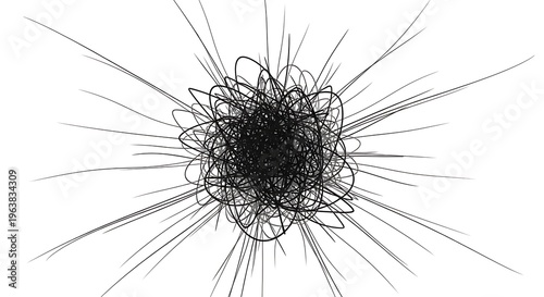 Abstract Black Hand Drawn Scribble with Radiating Lines on White