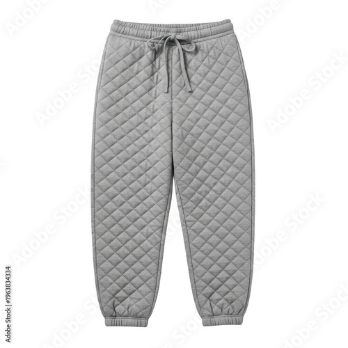 Gray houndstooth pattern sweatpants with elastic waistband and drawstring