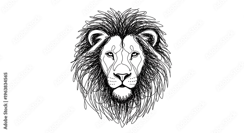 Fototapeta premium Artistic Scribble Lion Head Hand Drawn Sketch
