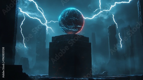 Abstract sphere with lightning futuristic concept of energy and power