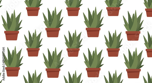 Aloe Vera Potted Plants Seamless Pattern Vector Illustration with Flat Design Style Botanical Background for Textile Print, Wallpaper, and Home Decor