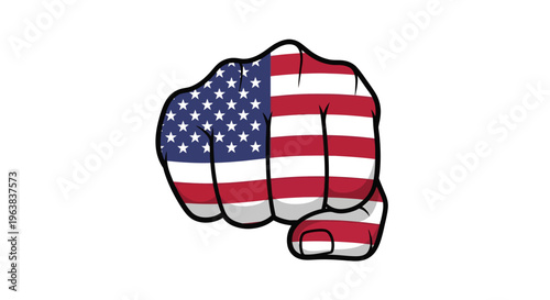 American Flag Fist Vector Illustration Representing Patriotism, Strength, and Unity for Political and Social Issues Campaigns, Isolated on White Background