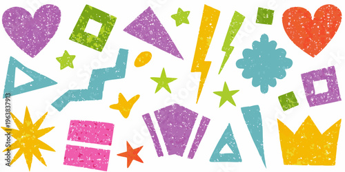 Colorful assortment of abstract shapes and playful decorative elements
