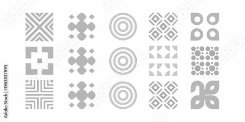 Collection of abstract geometric patterns in shades of gray