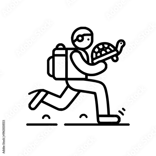 Scuba Diver Running with Turtle Underwater Exploration Equipment