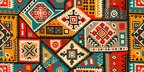 Colorful geometric pattern a vibrant and detailed ethnic textile design
