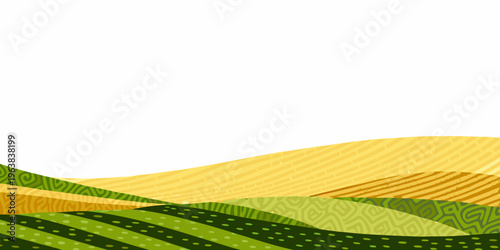 Abstract rolling hills illustration with shades of green and gold