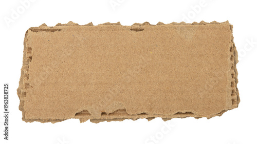 Recycled kraft brown cardboard torn paper edge sheet isolated on transparent background