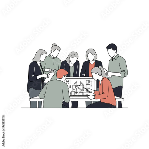 diverse team of architects collaborating on architectural design and project planning during a business meeting in an office.