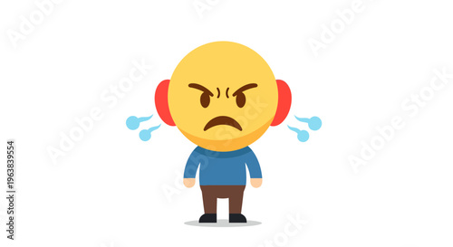 Angry Character with Steam from Ears Vector Illustration, Flat Design Graphic Depicting Frustration, Stress, and Emotional Outburst Concept on White Background