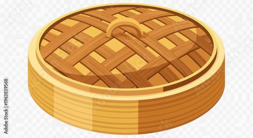 Traditional Bamboo Steamer on Transparent Background