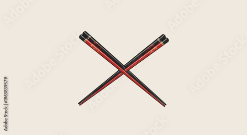 Crossed Chopsticks on Creamy Beige Background