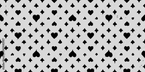 Black heart and diamond shapes create a seamless repeating pattern