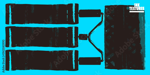 Abstract representation of paint rollers and a paint can