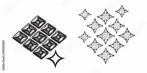 Stylized illustration of chocolate bars and sparkling diamond shapes