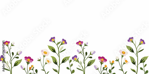 A delicate watercolor illustration of colorful wildflowers and green stems