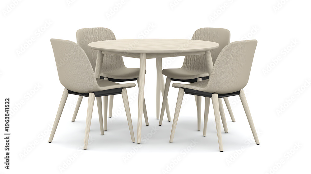 Fototapeta premium A white round table with four chairs around it