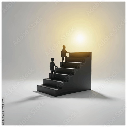 Miniature People Climbing Staircase to Success.