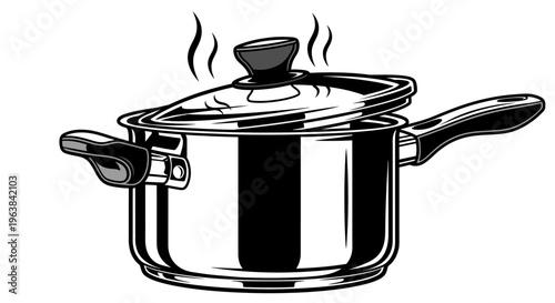 Cooking pot with lid on stove.