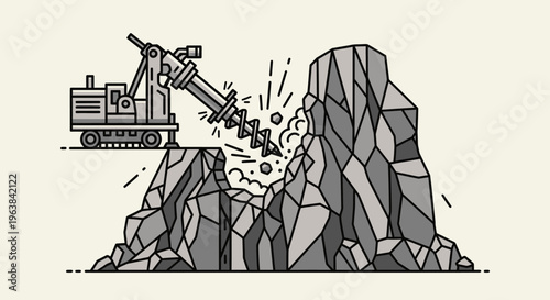 Drilling machine on rocky mountain.
