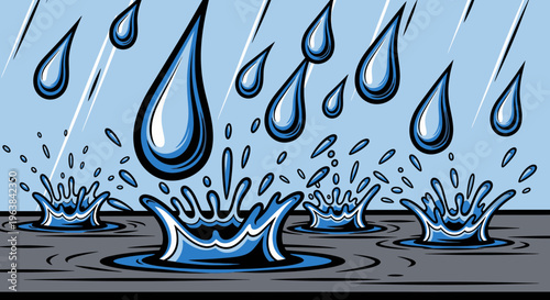 Water drops falling into puddle.