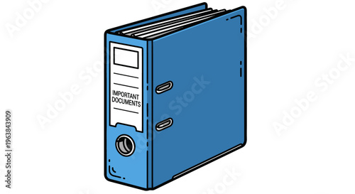 Blue metal ring binder folder.