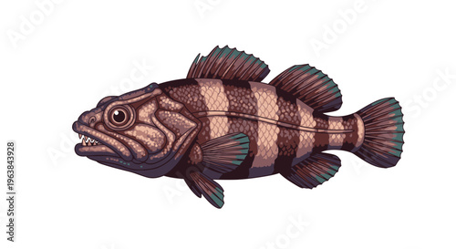 Brown striped fish with fins open.