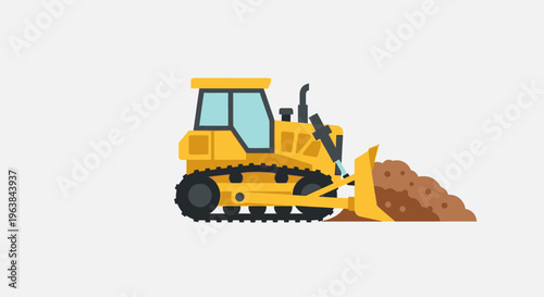 Bulldozer pushing brown dirt pile.