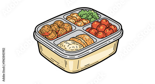 Colorful food in plastic container.