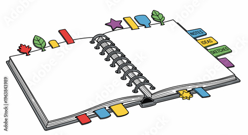 Colorful spiral bound notebook pages.