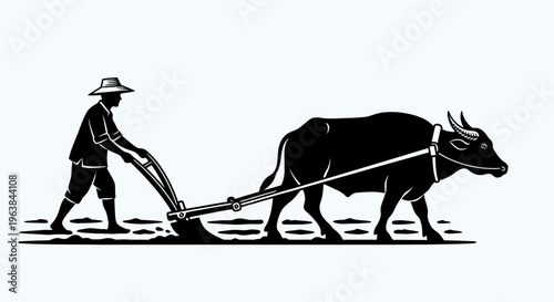 Man plowing field with oxen slowly 7.