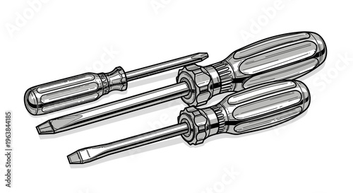 Three screwdrivers with metal handles.