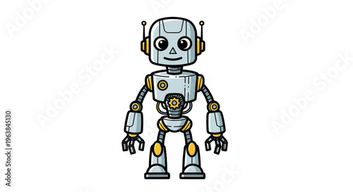 A cartoon robot with headphones on.