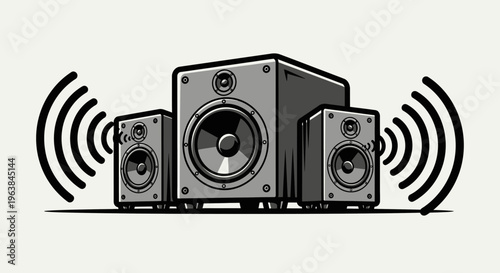 Black and white home stereo speakers.