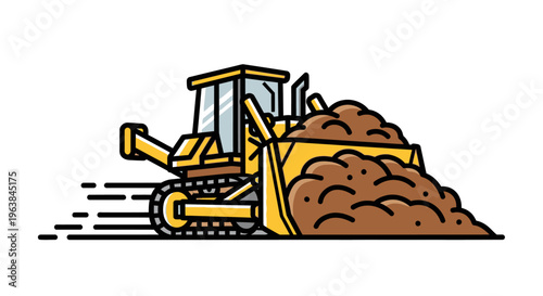 Bulldozer pushing a pile of dirt.