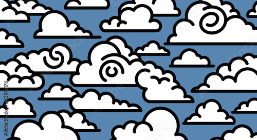 Cartoon clouds in blue sky.